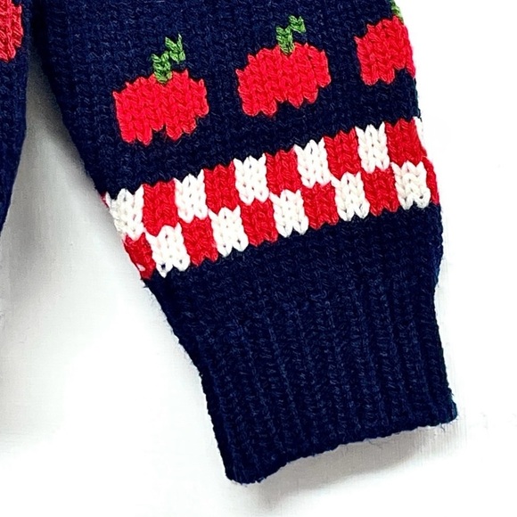 Eagles Eye Vintage 90s Kids Hand Knit A Is For Apple Navy Folk Art Sweater 6/6X - Picture 7 of 10